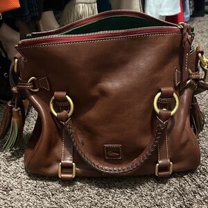 Dooney & Bourke Tan Leather Satchel with Gold Accents